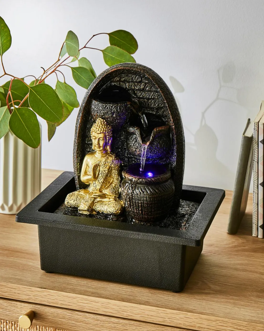 Golden Buddha Water Fountain with Cascading Bowls