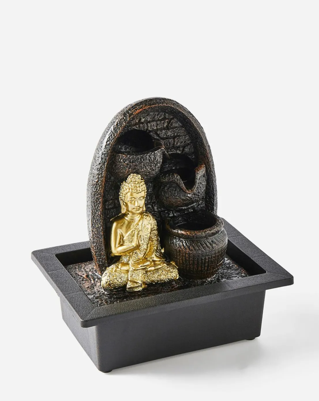Golden Buddha Water Fountain with Cascading Bowls