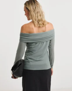 Green Mesh Bardot Top