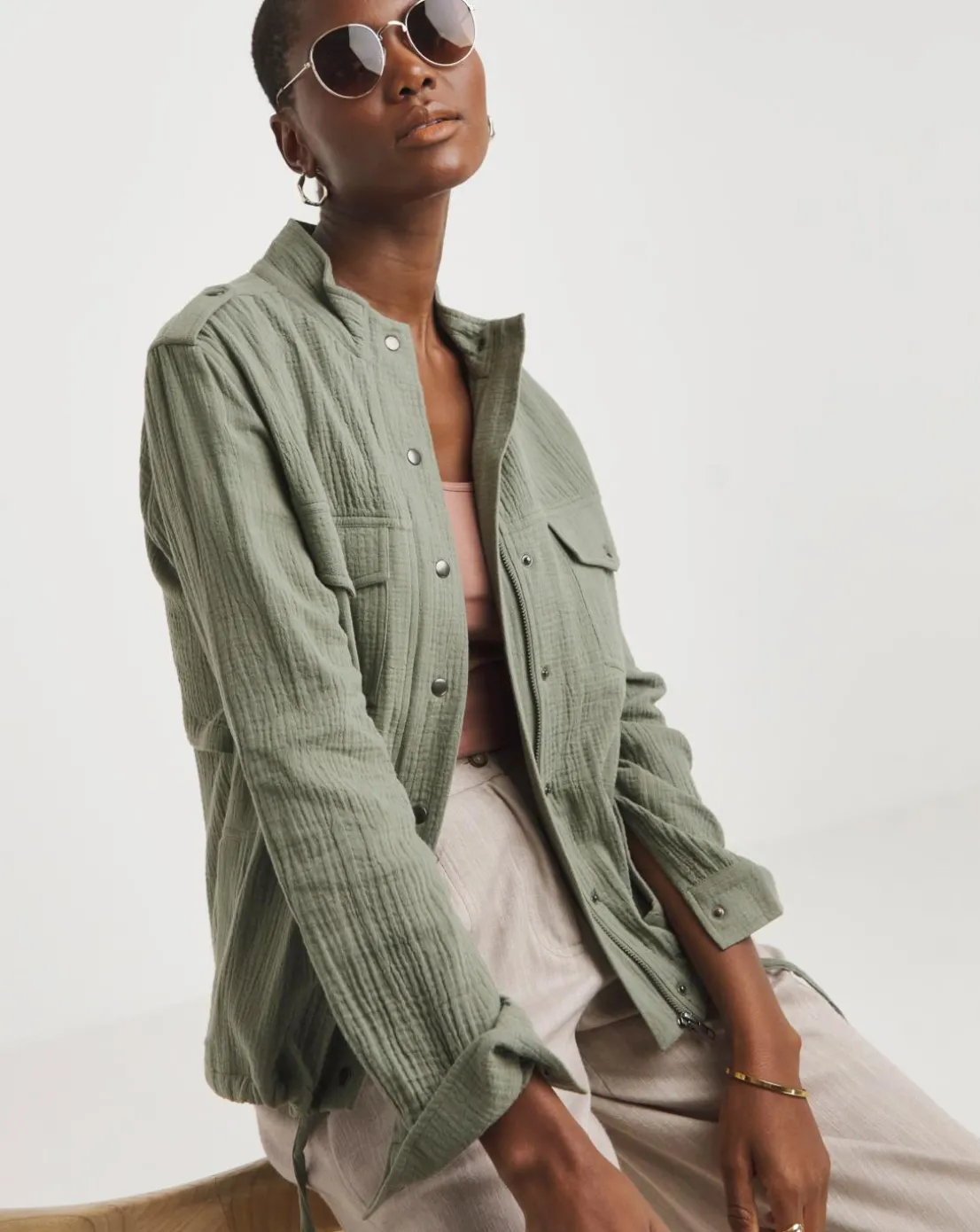 Green Textured Utility Jacket