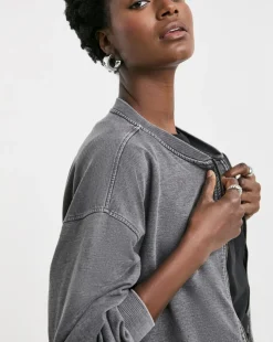 Grey Acid wash Bomber