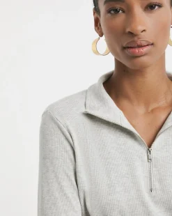 Half Zip Long Sleeve Ribbed Top