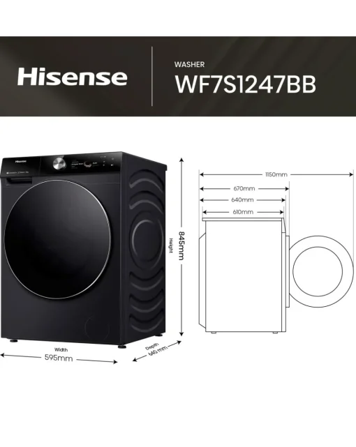 Hisense 7 Series WF7S1247BB 12kg Washing Machine - Black