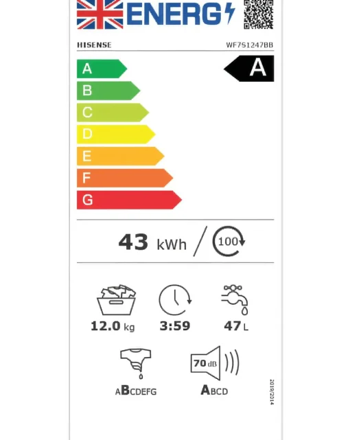 Hisense 7 Series WF7S1247BB 12kg Washing Machine - Black