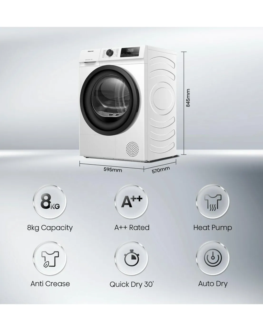 Hisense DH1Q802BW2 1 Series 8kg Heat Pump Dryer - White