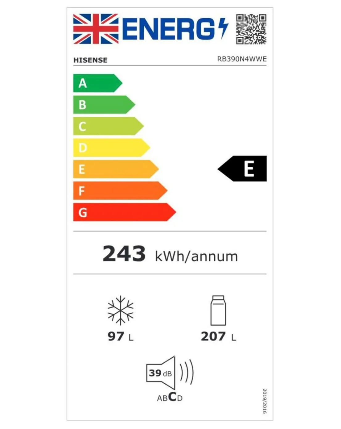 Hisense RB390N4WWE Fridge Freezer White
