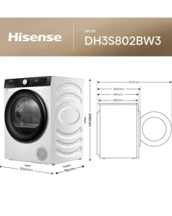 Hisense 3S Series DH3S802BW3 WiFi-enabled 8kg Heat Pump Tumble Dryer - White