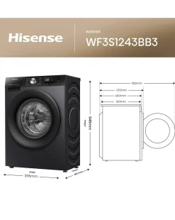 Hisense 3S Series WF3S1243BB3 12kg 1400 Spin Washing Machine - Black