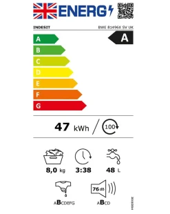 Indesit BWE 81496X SV UK, 8kg, 1400rpm, Washing Machine - Silver