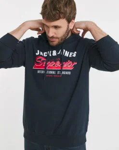Jack & Jones Logo Sweat Hoody - Navy