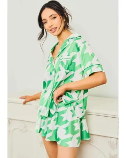 Jim Jam The Label Green Dog Tooth Short Pyjama Set