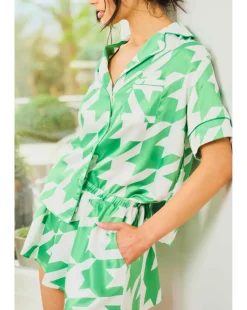 Jim Jam The Label Green Dog Tooth Short Pyjama Set