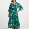 Joanna Hope Printed Wrap Dress with Angel Sleeves