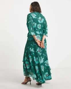 Joanna Hope Printed Wrap Dress with Angel Sleeves