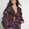 Joanna Hope Ruffle Blouse With Foil Print