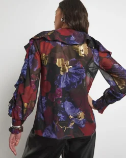 Joanna Hope Ruffle Blouse With Foil Print