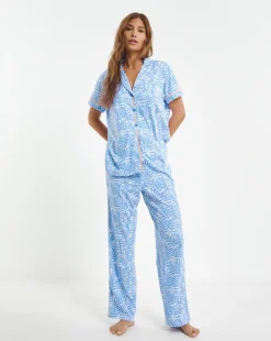 Joe Browns Fern Print Pyjama Set Cornflower Blue