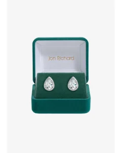 Jon Richard Rhodium Plated Cubic Zirconia Crystal Peardrop Studs - Gift Boxed