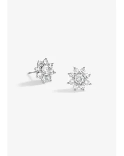 Jon Richard Rhodium Plated CZ Crystal Flower Stud Earrings - Gift Boxed
