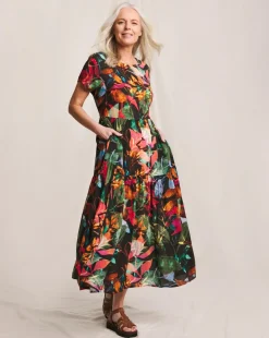 Julipa Crinkle Button Shoulder Tiered Dress