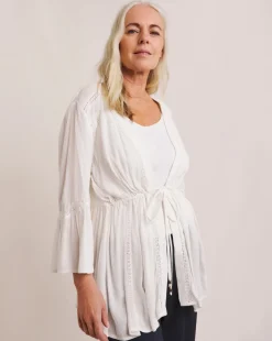 Julipa Crinkle Lace Trim Tie Front Kimono