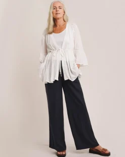 Julipa Crinkle Lace Trim Tie Front Kimono
