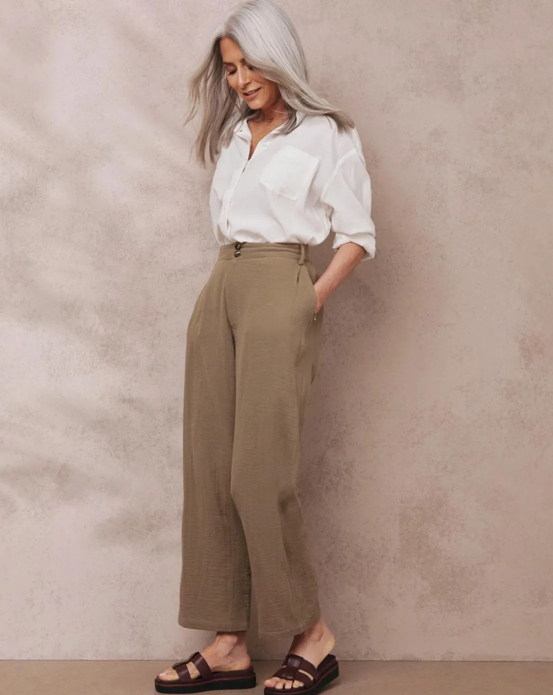 Julipa Truffle Ankle Grazer Cheesecloth Trouser