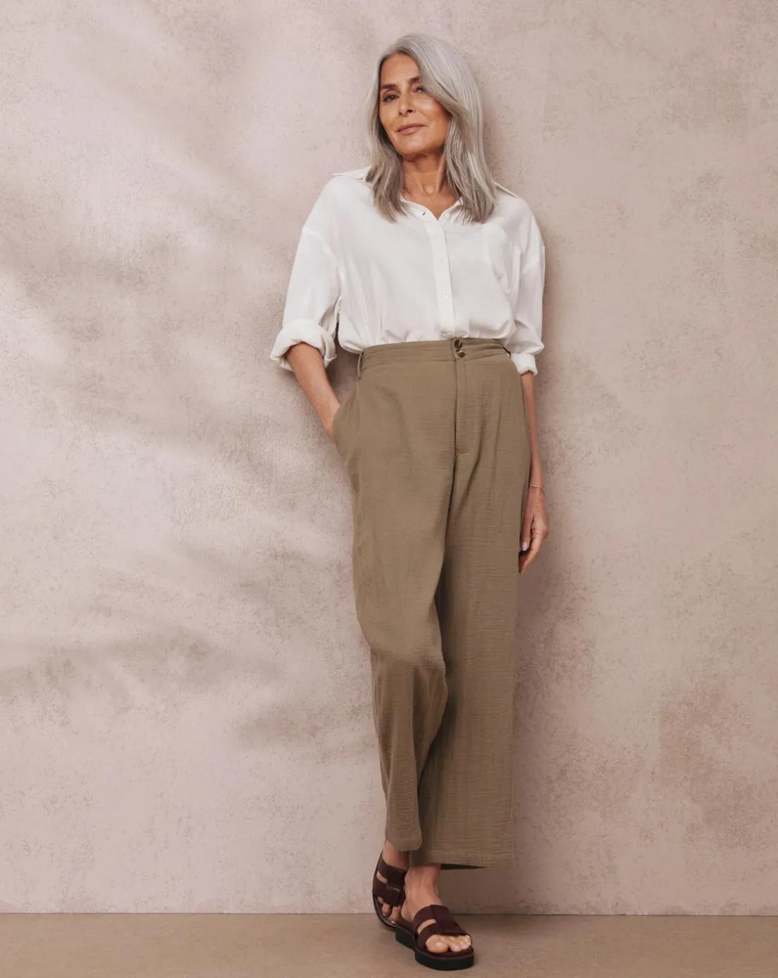 Julipa Truffle Ankle Grazer Cheesecloth Trouser