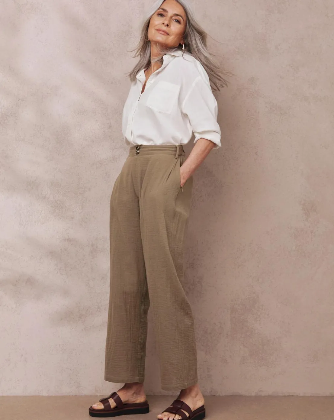 Julipa Truffle Ankle Grazer Cheesecloth Trouser