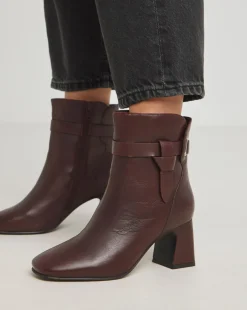 Kathy Heeled Leather Boot With Wrap Around Detail Wide E Fit