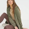 Khaki Longline Zip Hoodie