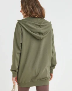 Khaki Longline Zip Hoodie