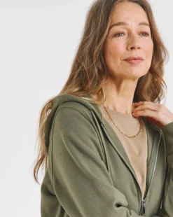 Khaki Longline Zip Hoodie