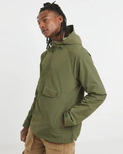 Khaki Overhead Hooded Zip Detail Lightweight Jacket