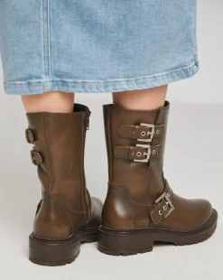 Leni Calf Height Leather Biker Boot Wide E Fit
