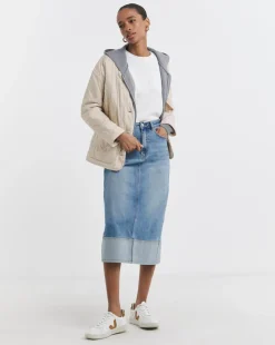 Light Blue Turn Up Midi Denim Skirt