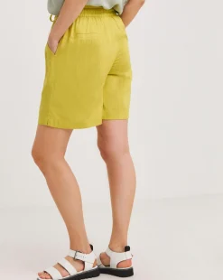 Lime Linen Mix Knee Length Shorts