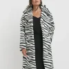 Longline Zebra Print Faux Fur Coat