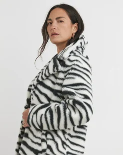 Longline Zebra Print Faux Fur Coat
