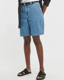 Mid Blue Drape Bermuda Denim Shorts