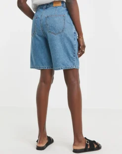 Mid Blue Drape Bermuda Denim Shorts