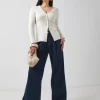 Mid Blue Pleat Front Wide Leg Jeans