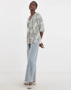 Mono Print Bow Blouson Peplum Top