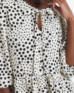 Mono Print Bow Blouson Peplum Top