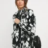 Mono Print Fleece Longline Zip Through Jacket