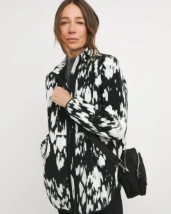 Mono Print Fleece Longline Zip Through Jacket