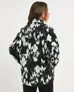 Mono Print Fleece Longline Zip Through Jacket
