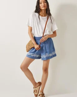Monsoon Isolde Embroidered Chambray Shorts