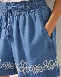 Monsoon Isolde Embroidered Chambray Shorts
