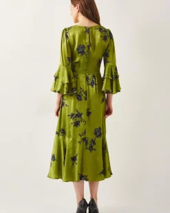 Monsoon Pelia Satin Ruffle Midi Dress